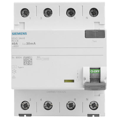 Siemens 5SV3344-6 FI-Schutzschalter 4-polig, 40 A, 30 mA, Typ A